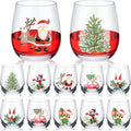 Zhehao Christmas Stemless Wine Glass Set for Holiday Cheer