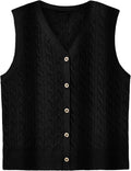 Cable Knit Sweater Vest for Women - Cropped Button Up Tank