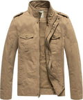 WenVen Men's Casual Washed Cotton Military Jacket for Comfort