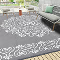 9x12 Waterproof Outdoor Rug - Reversible Floral Grey Patio Mat