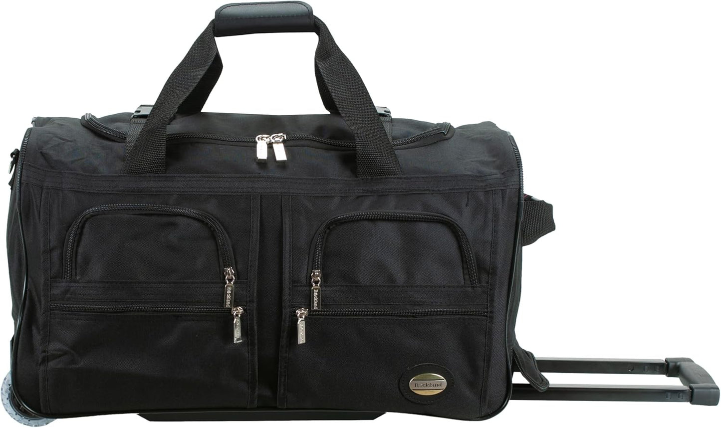 Rockland Rolling Duffel Bag with Large Front Pockets and Wheels