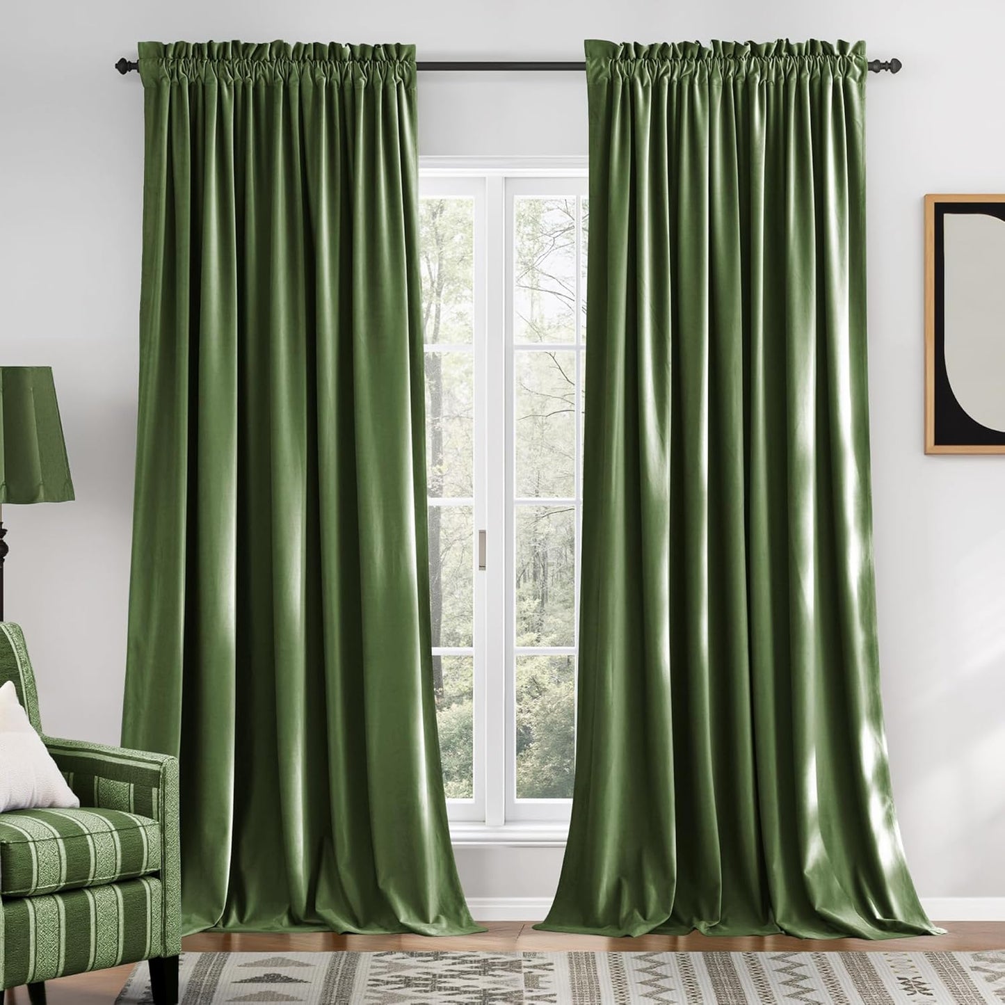 NICETOWN Moss Green Velvet Curtains for Room Darkening Needs