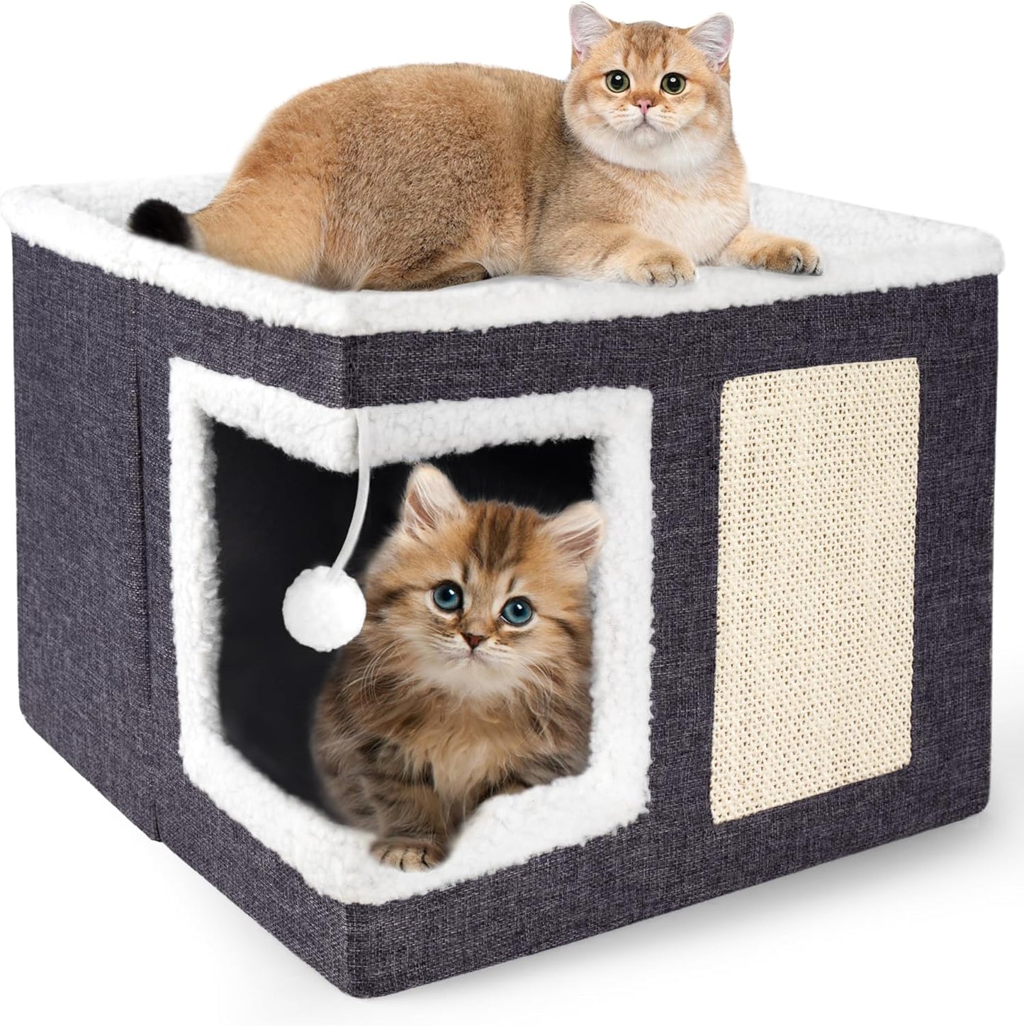 Luxury Cat Hideaway with Scratching Pad & Fluffy Ball by Loyareal