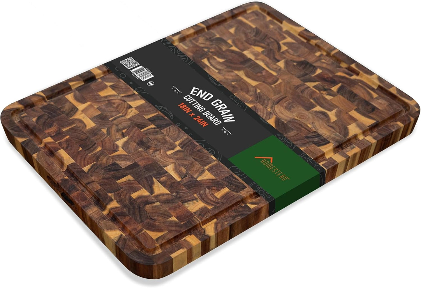 End Grain Acacia Wood Cutting Board with Juice Grooves & Handles