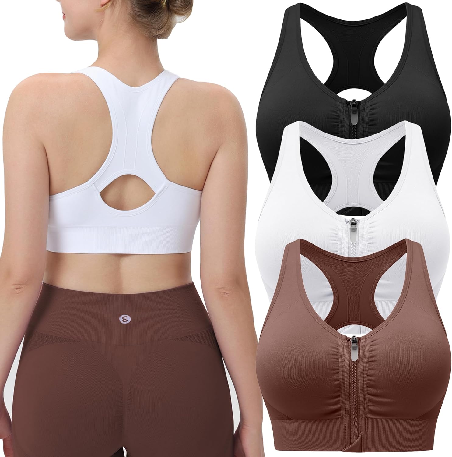 Evcute Women's Zip Front Sports Bras for Comfort and Style