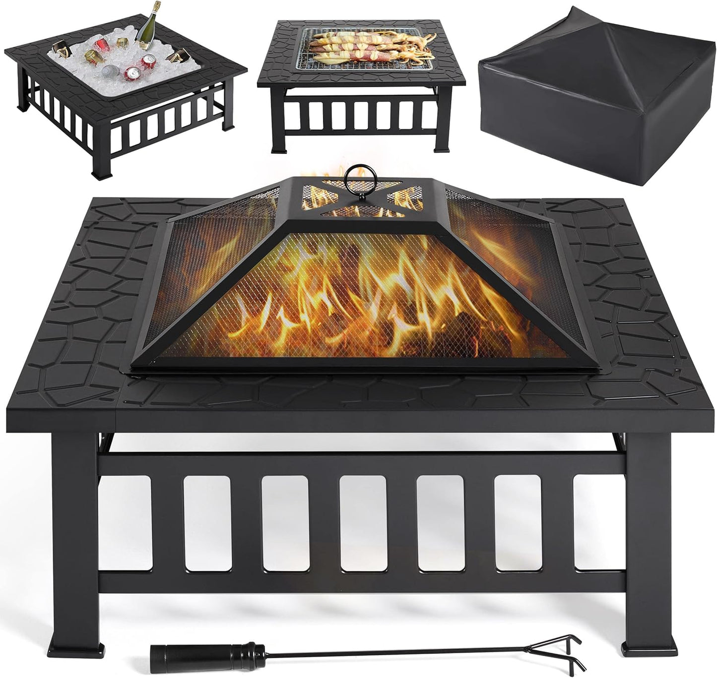 34in Fire Pit Table for Outdoor Gatherings and Bonfires