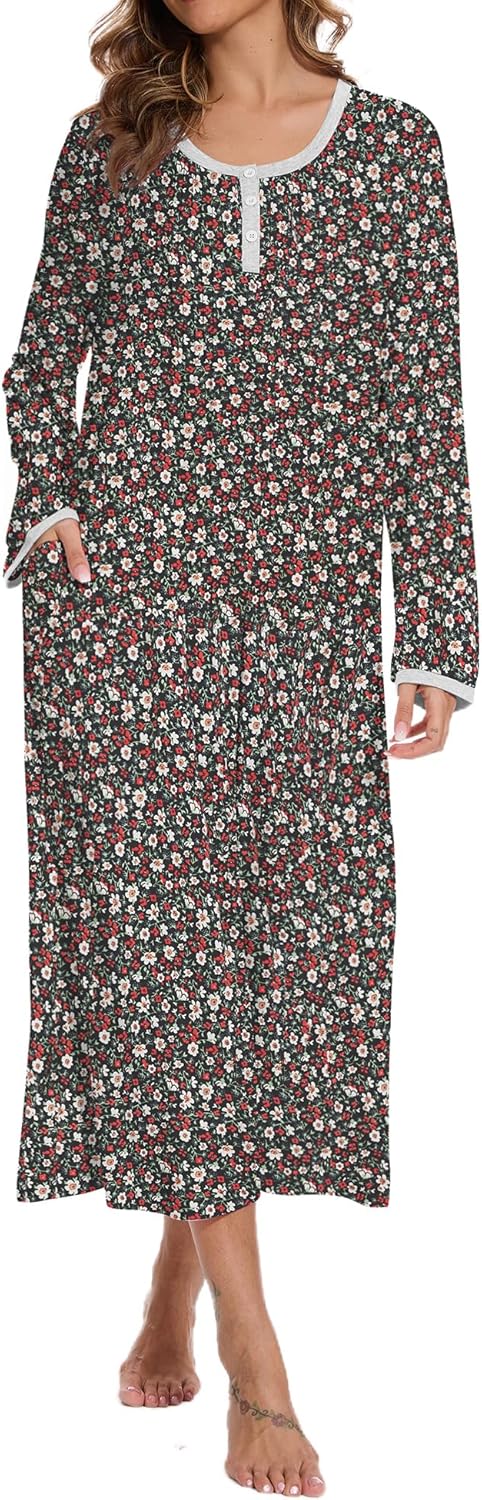 AVIIER Cotton Nightgowns for Women with Pockets and Elegance