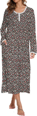 Cotton Nightgowns for Women Long Sleeve Night Gown with Pockets