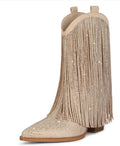Ouepiano Women's Sparkly Fringe Cowboy Boots for Trendy Style