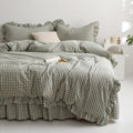 Green Gingham Ruffle Duvet Cover Set for Twin XL Bedding