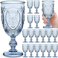 18 Pack Plastic Goblets 10oz Blue Retro Embossed Wine Glasses