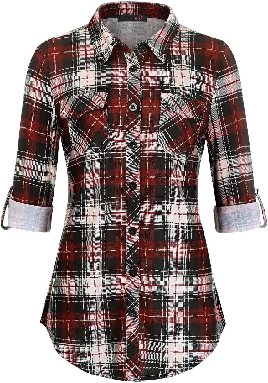 DJT Womens Soft Stretchy Knit Plaid Shirts for Every Occasion