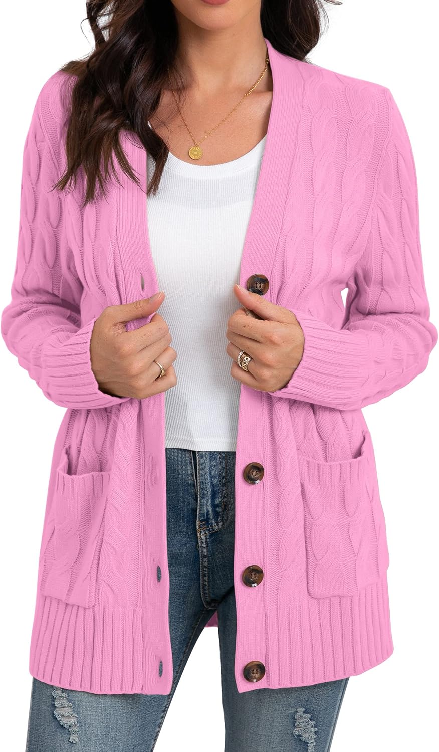 GRECERELLE Women's Long Sleeve Loose Knit Cardigan Sweater
