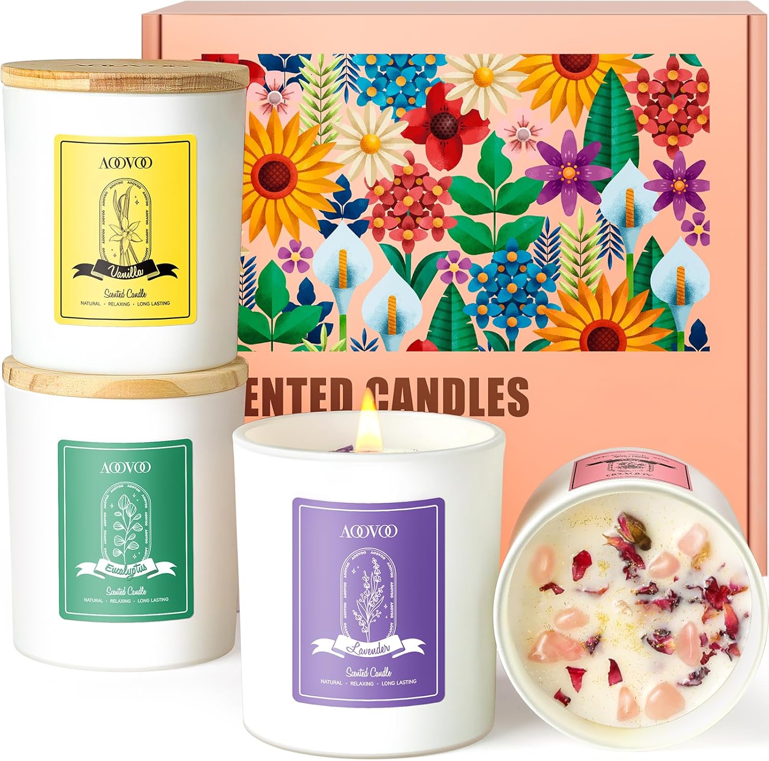 Highly Scented Aromatherapy Candles with Crystals for Women
