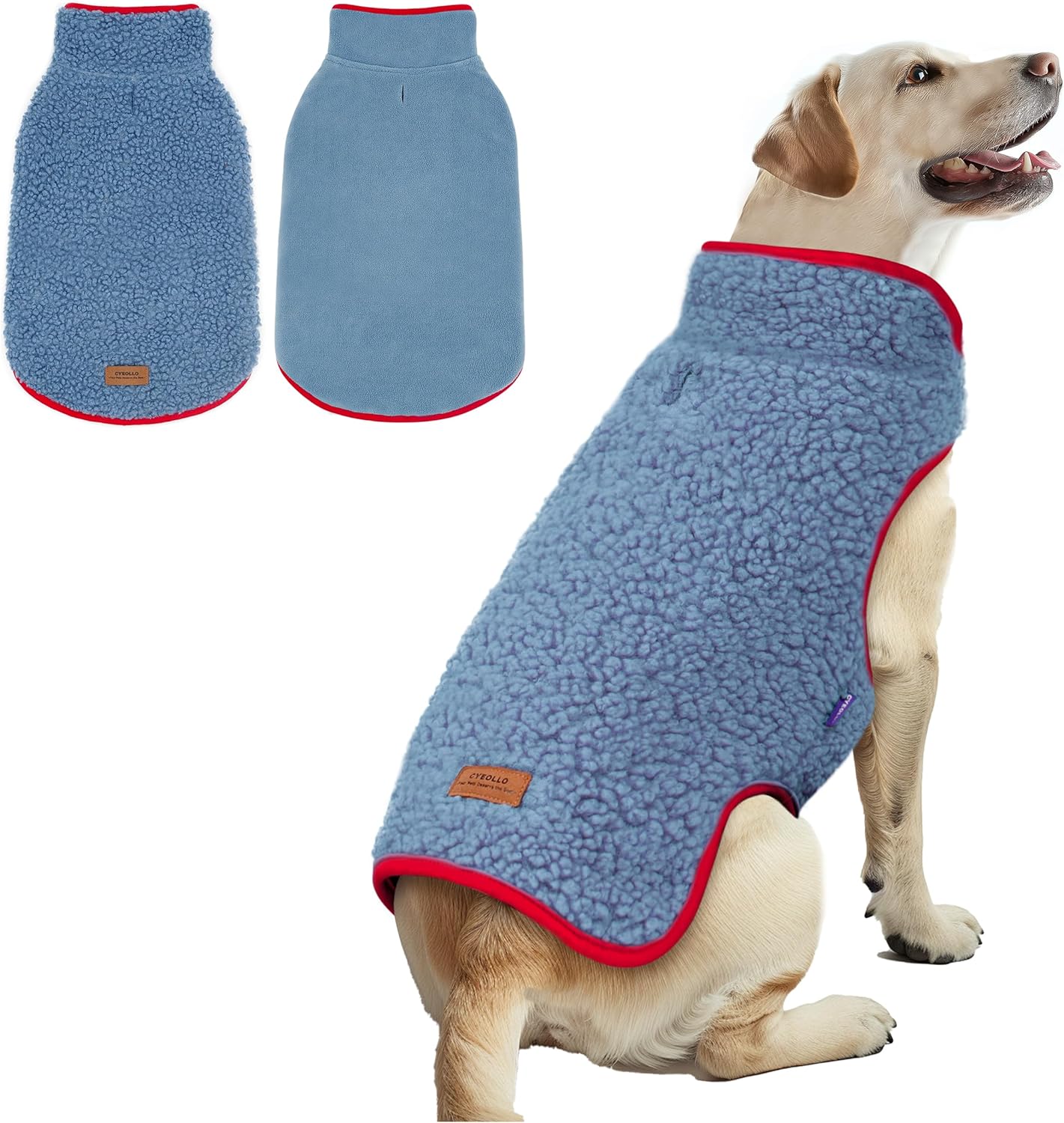 Reversible Dog Coat for Cold Weather - Soft Sherpa Jacket