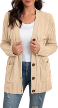 Long Sleeve Loose Knit Cable Button Cardigan - Cozy Office Layer Shoes