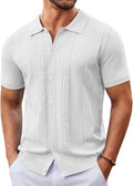 COOFANDY Mens Knit Button Down Short Sleeve Shirt - Casual Vacation
