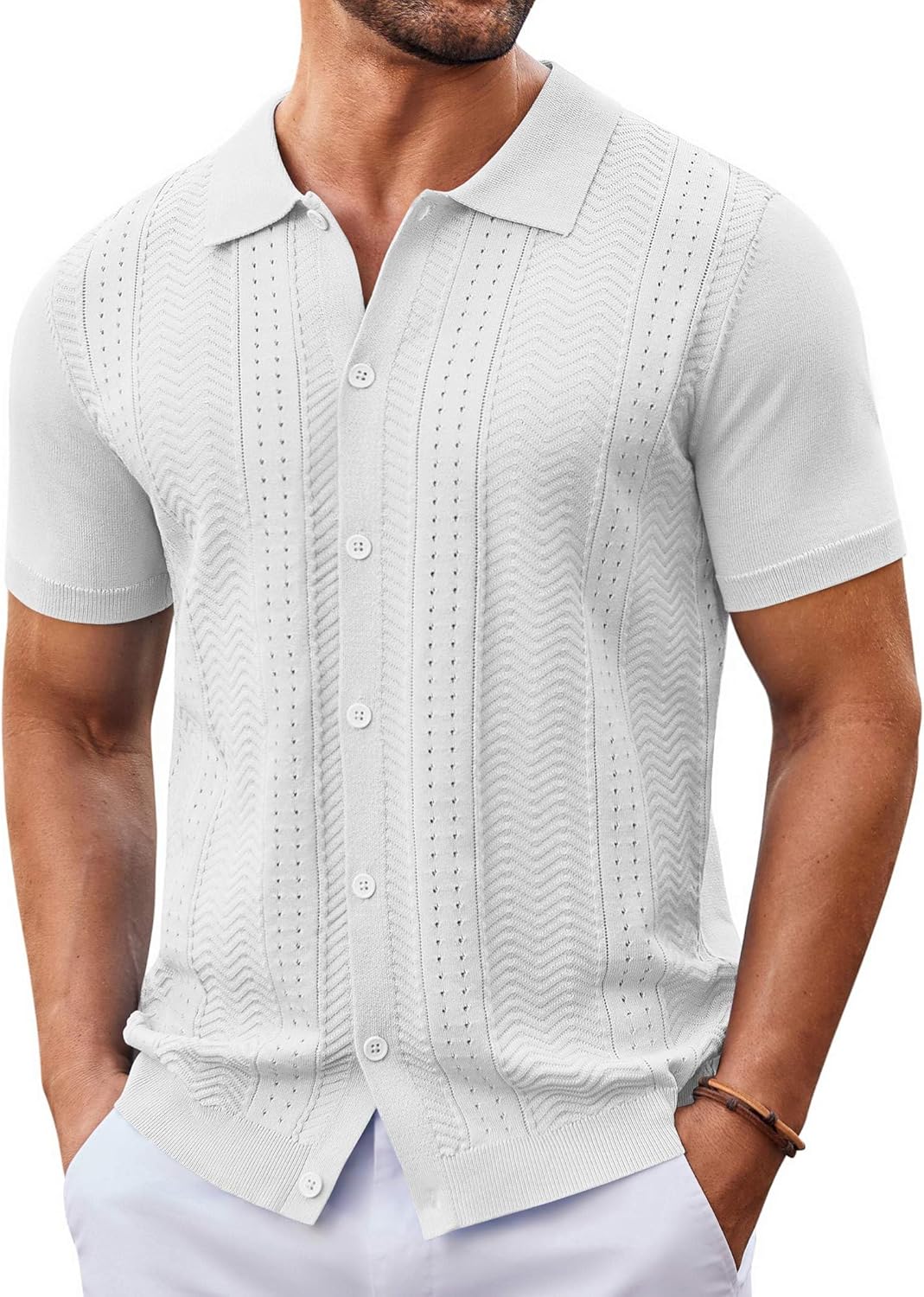 COOFANDY Mens Knit Button Down Shirt for Summer Casual Style