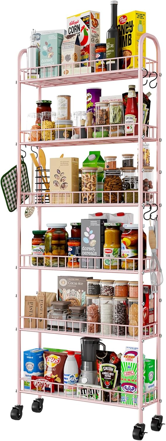 6 Tier Slim Rolling Storage Cart for Narrow Spaces and Utility
