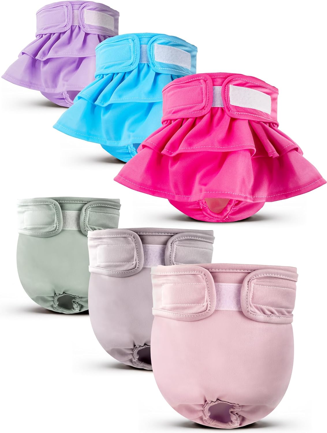 6 Pack Washable Female Dog Diapers - Leak-Proof & Absorbent