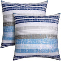 Pack of 2 18x18 Outdoor Pillows Waterproof Throw Pillows - Stripe Blue
