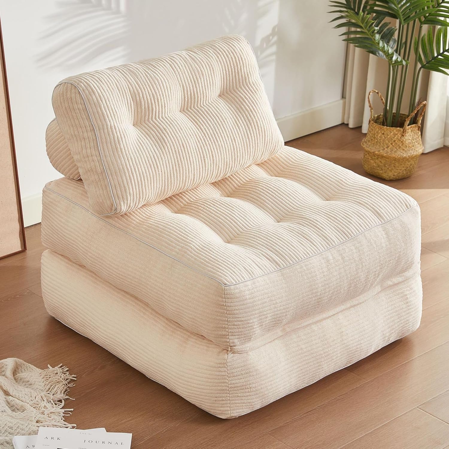Folding Chair Bed for Living Room, Convertible Sofa Bed Beige