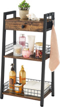 3-Tier Bathroom Ladder Shelf with Drawer - Space-Saving Rustic Brown