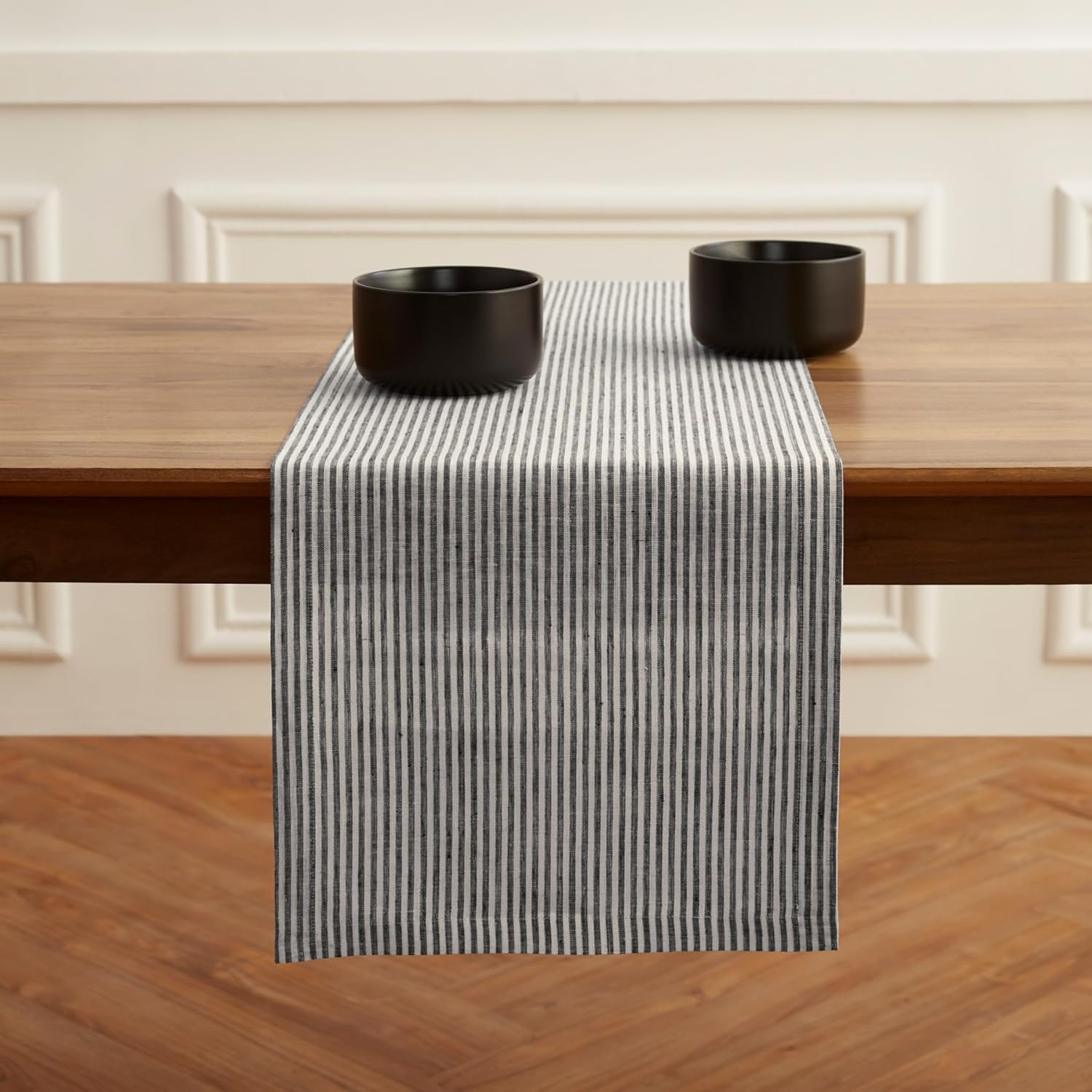 Elegant 100% Pure Linen Black and White Table Runner for All Occasions