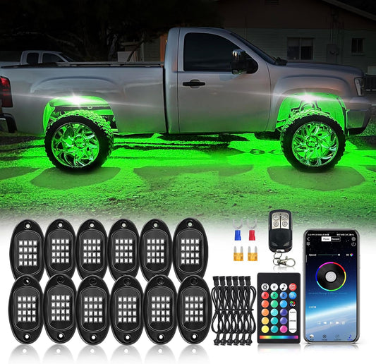 12Pods Segmented RGB LED Rock Lights Kit for Trucks and SUVs