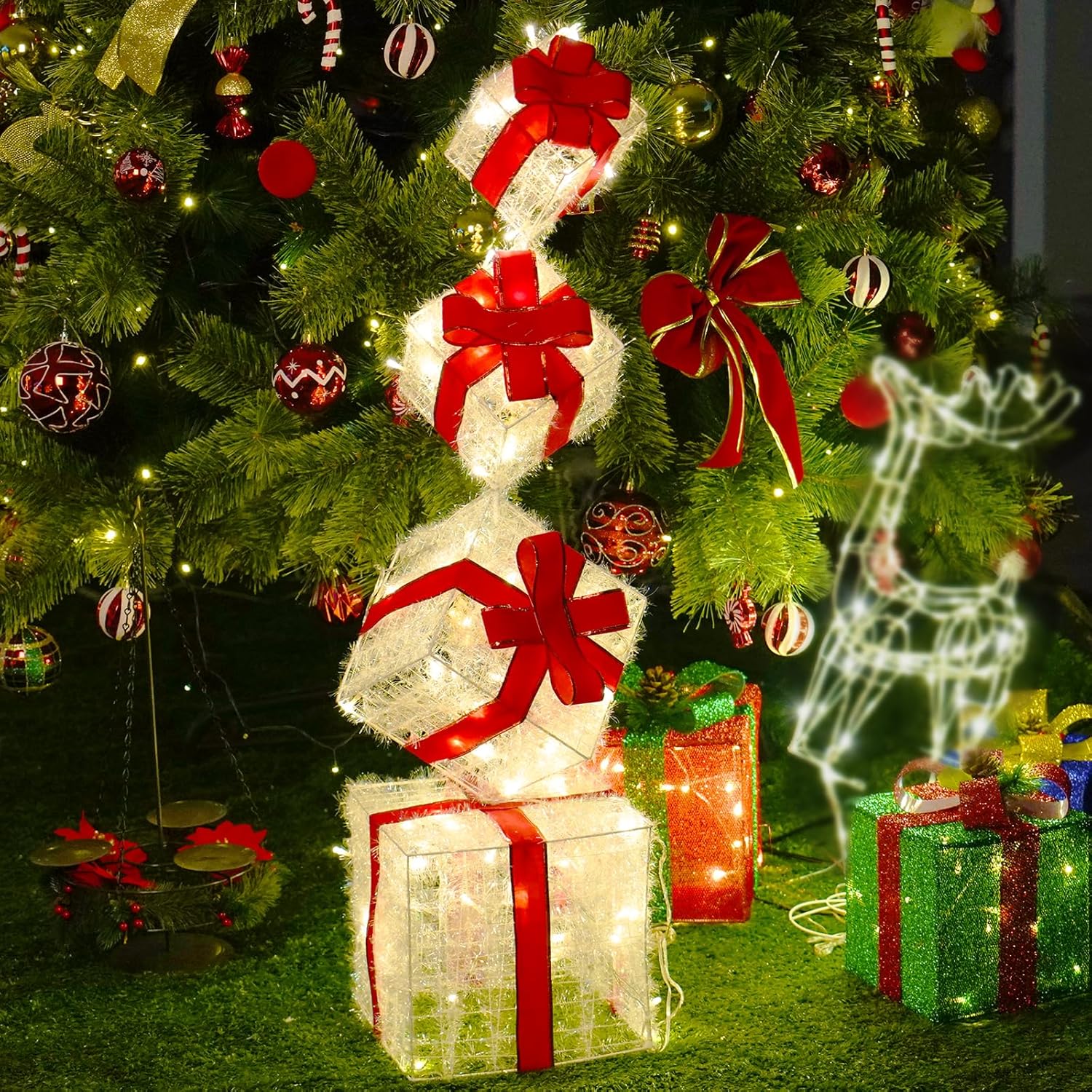 Set of 4 Christmas Lighted Gift Boxes for Holiday Decor