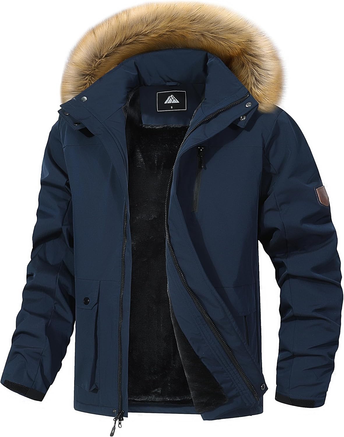 MAOYSSEN Men's Waterproof Snow Jacket Fur Hooded Parka