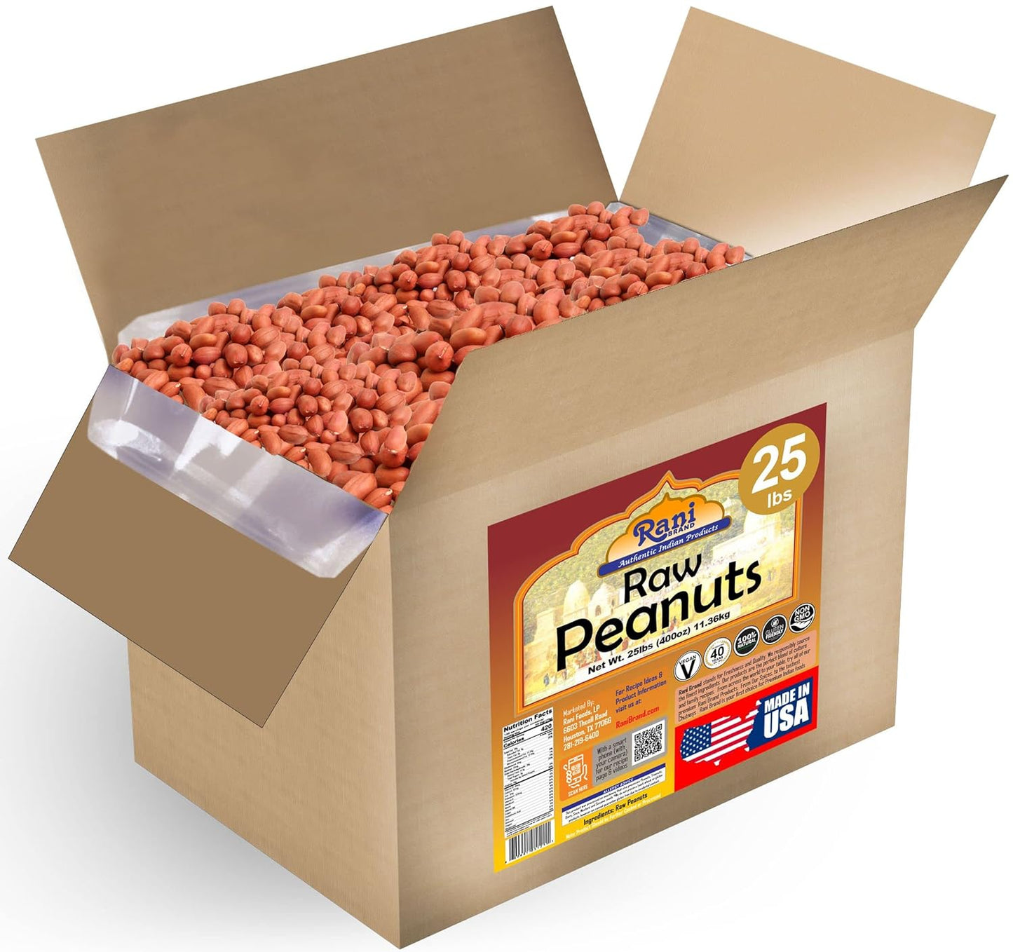 Rani Peanuts Raw Whole With Skin 25lbs Bulk Box for Cooking
