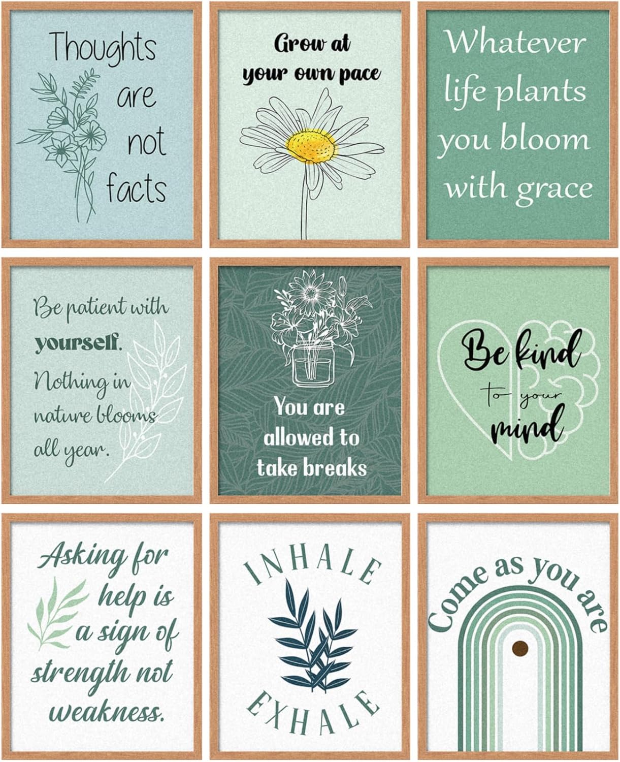 Boho Mental Health Posters Set, Inspire & Motivate, 8x10