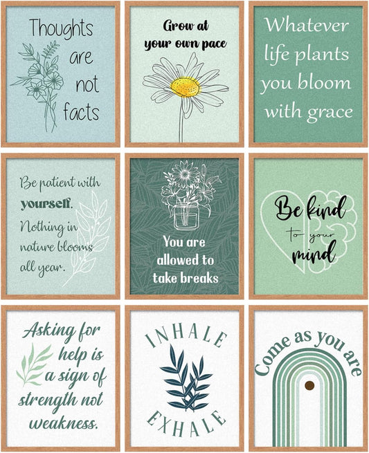 Boho Mental Health Posters Set, Inspire & Motivate, 8x10