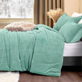 Fluffy Comforter King Set - Ultra Soft Furry Eggshell Blue Leaves