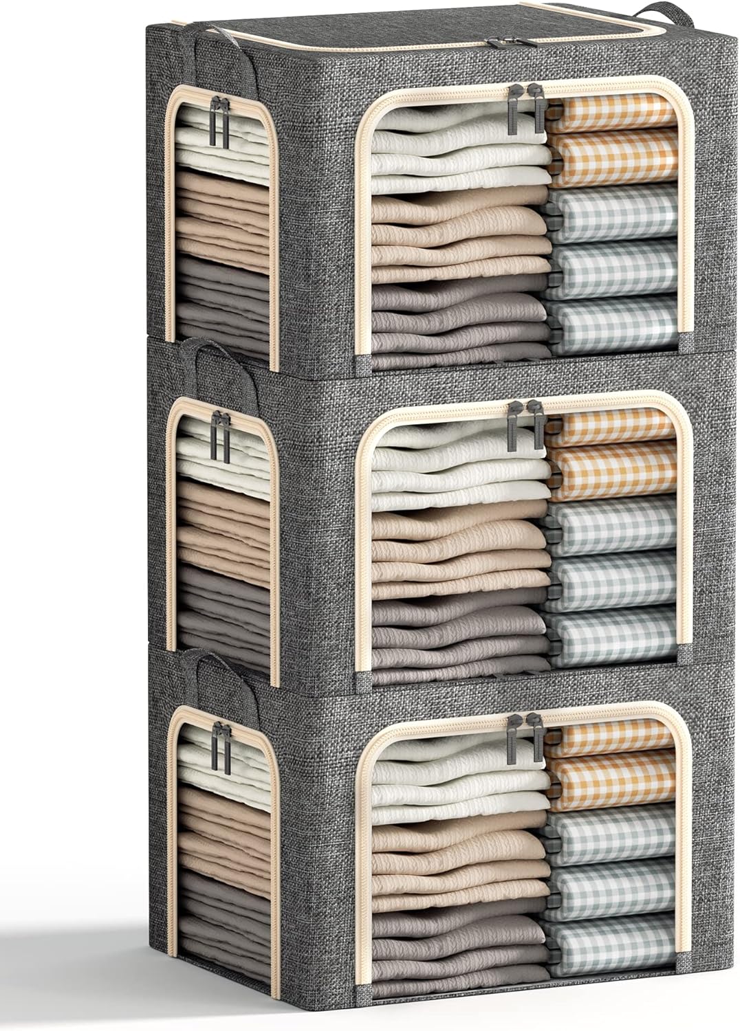 3 Openings Clothes Storage Bins with Metal Frame for Organizing