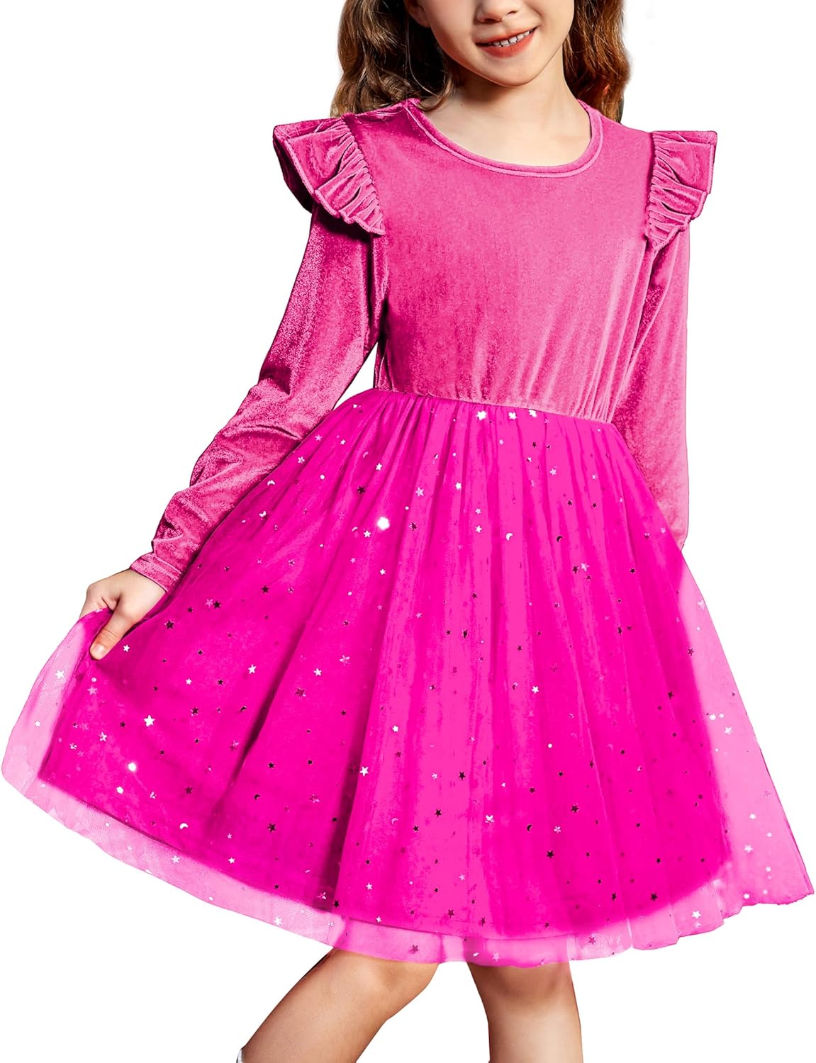 Toddler Tutu Dresses for Girls - Velvet Long Sleeve Ruffle Dress