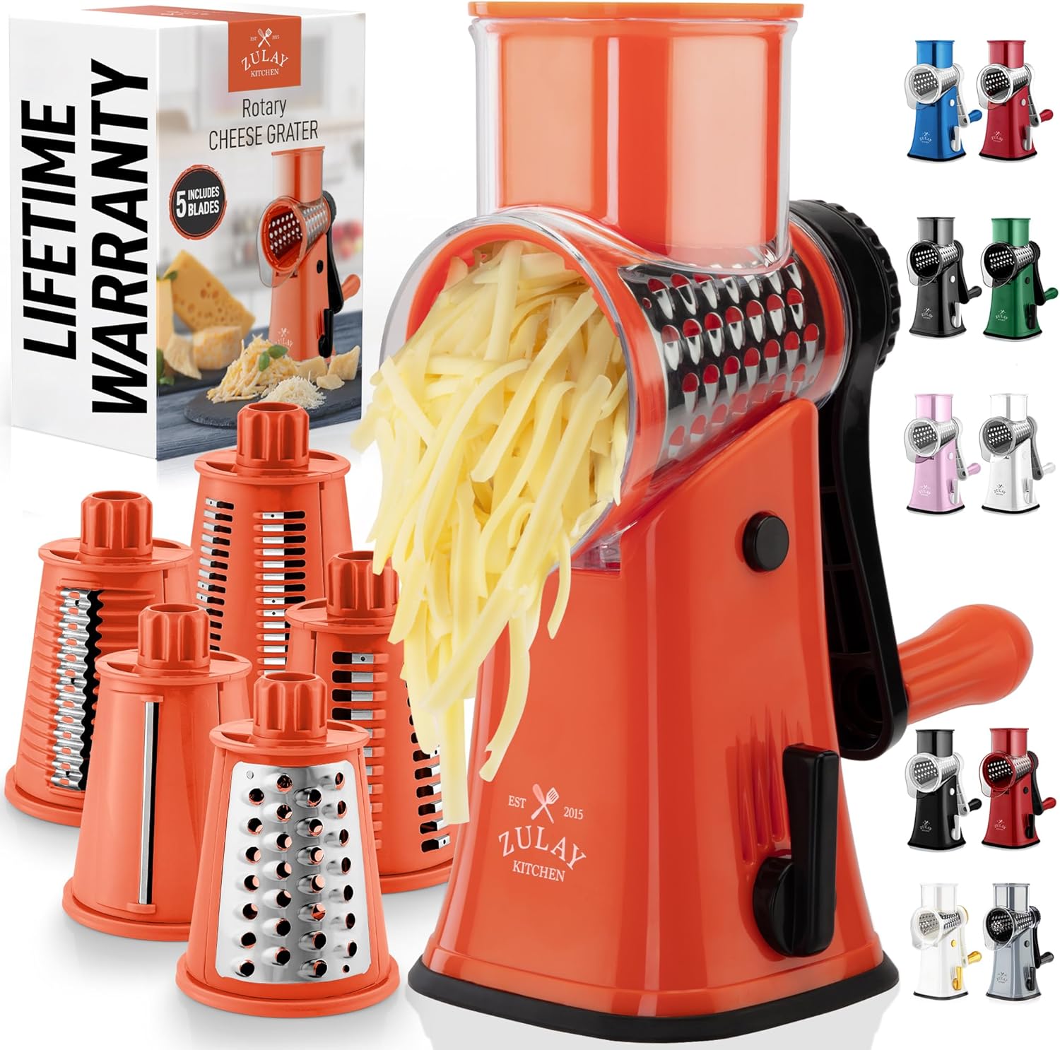 Rotary Cheese Grater with 5 Blades for Effortless Shredding