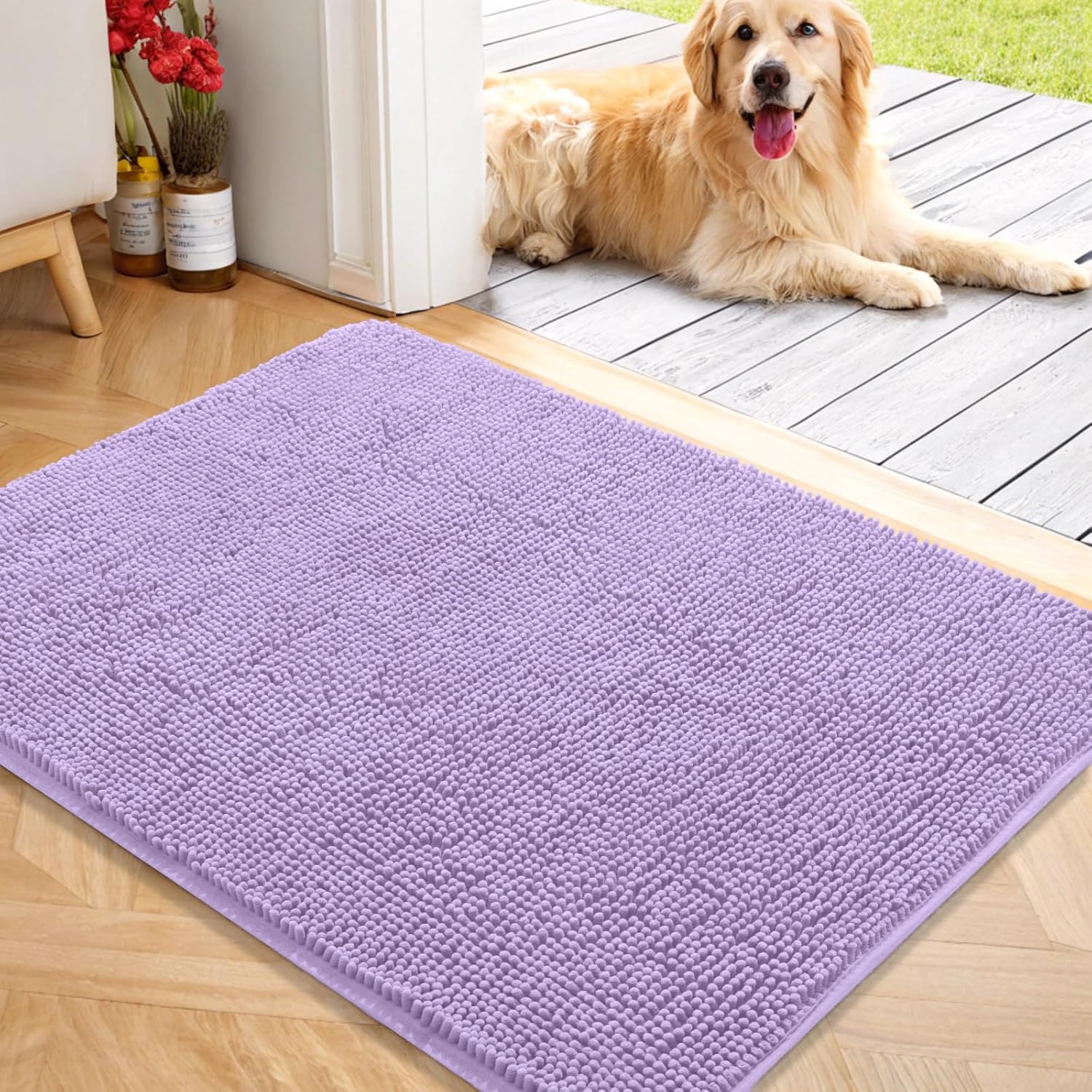 OLANLY Dog Door Mat for Muddy Paws - Absorbent Chenille Mat
