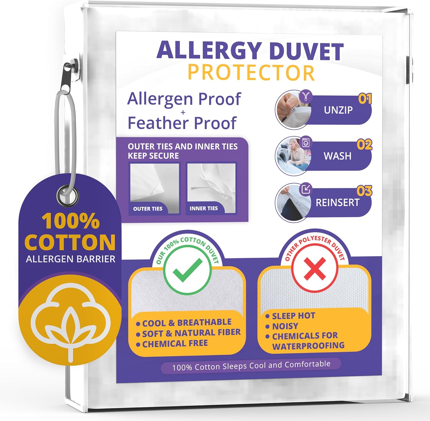 All Cotton Dust and Allergy Control Duvet Protector 70x90