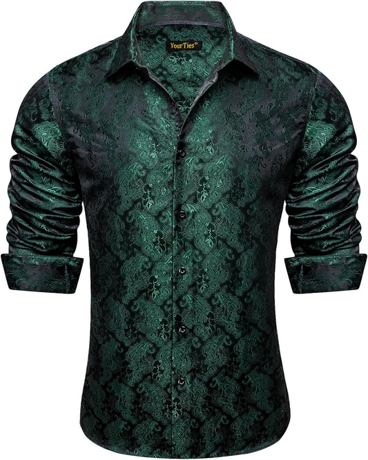 Mens Silk Paisley Dress Shirt for Weddings and Casual Events