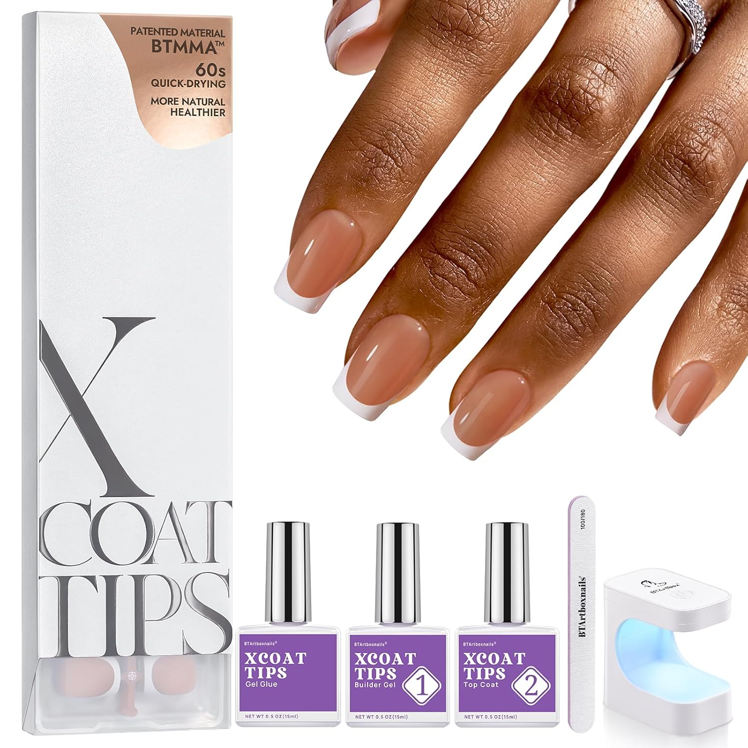 BTArtboxnails XCOATTIPS Short Square Brown Nail Tips Kit