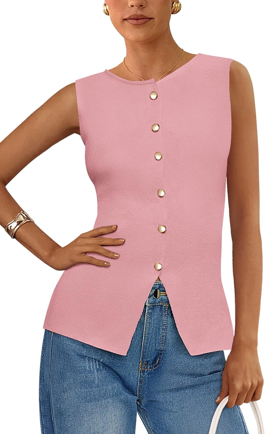 Stylish Sweater Vest for Women - Button Down Summer Tank Top