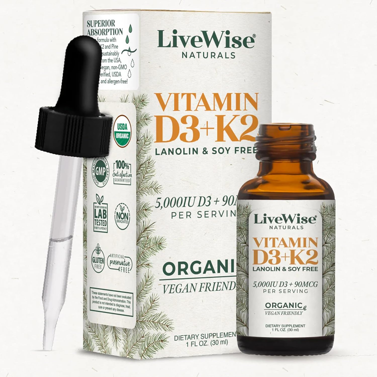 Vitamin D3+K2 Vegan Friendly 5,000 IU for Optimal Health