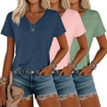 Riyiper 3 Pack Women's V Neck T-Shirts - Soft Casual Summer Basics