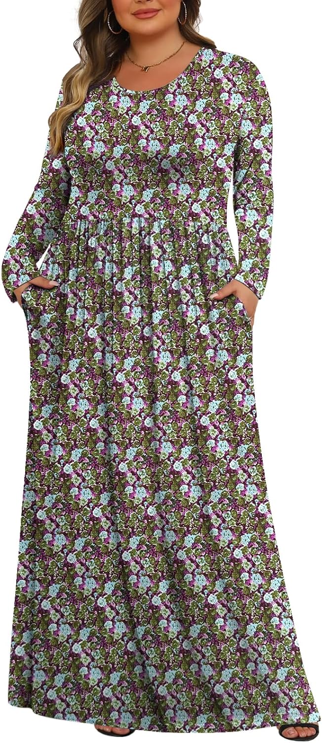 Tencede Womens Plus Size Maxi Dresses with Pockets for Comfort