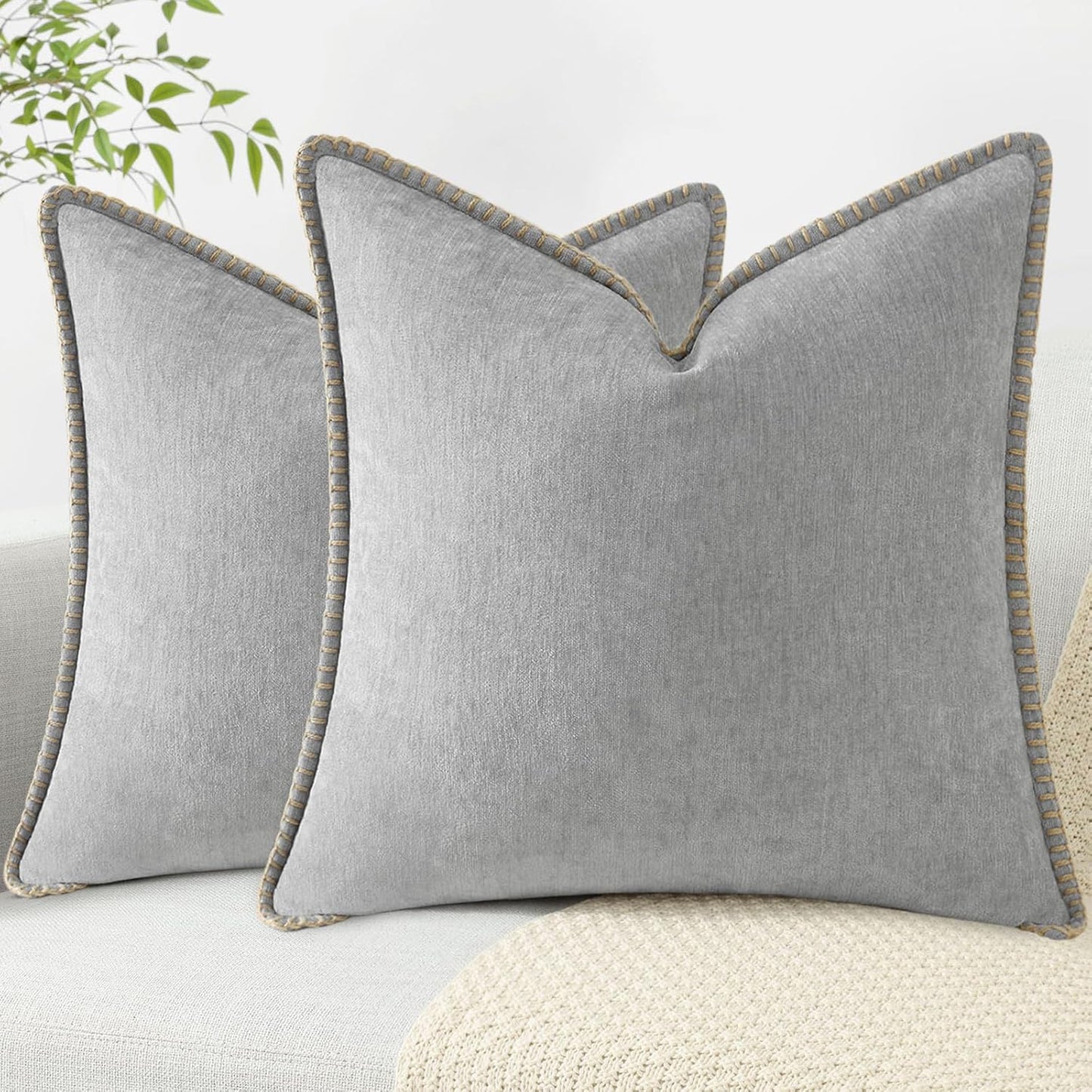 Chenille Soft Throw Pillow Covers 24x24 for Farmhouse Decor