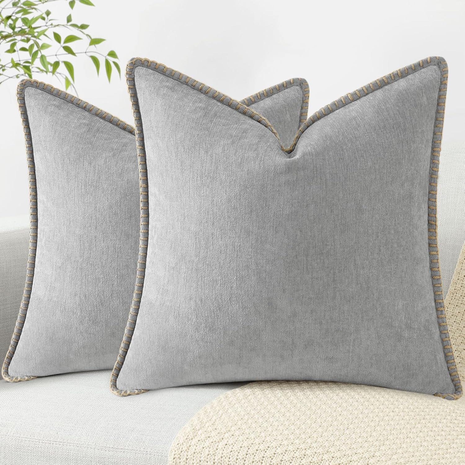 Chenille Soft Throw Pillow Covers 24x24 for Farmhouse Decor