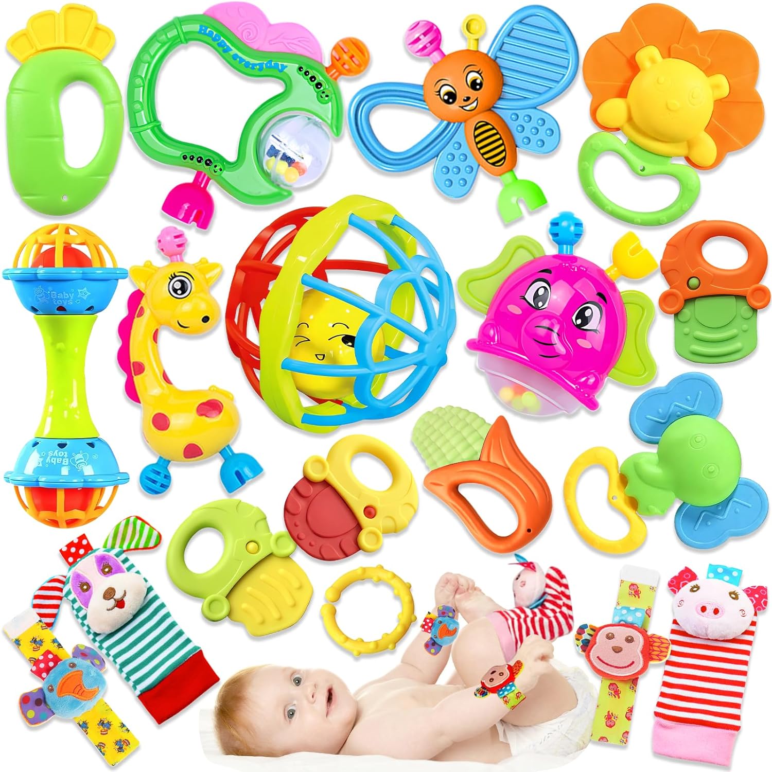 18 PCS Baby Rattles Set - Sensory Toy & Teething Relief!