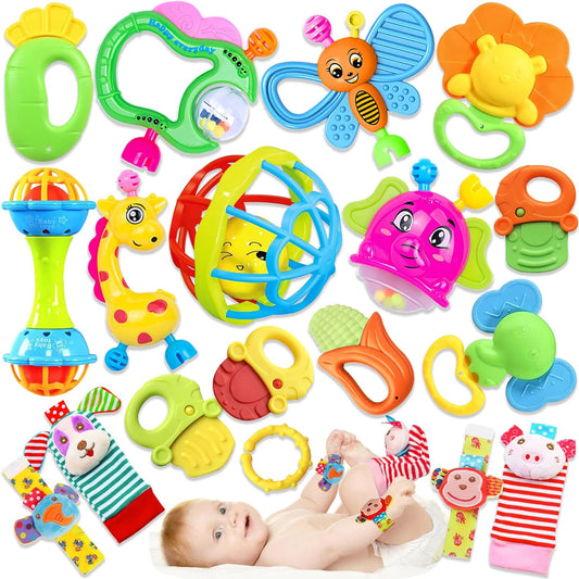 18 PCS Baby Rattles Set - Sensory Toy & Teething Relief!